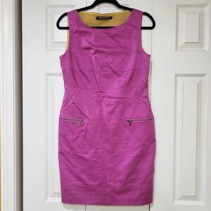 Andrew Marc New York Size 8 Raspberry Magenta Sleeveless Sheath Dress Pockets
